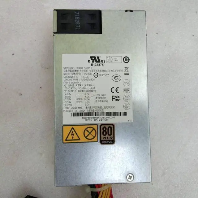 Alt view image 4 of 5 - PSU for ThinkServer 80plus Bronze Flex Small 1U 250W Power Supply FSB009