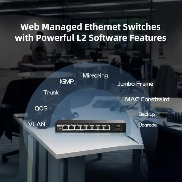 Alt view image 5 of 7 - MokerLink 8 Port 2.5G Managed Ethernet Switch with 10G SFP, 8 x 2.5G Base-T Ports, Support LACP/VLAN/QOS/IGMP, Metal Web Managed Fanless Network Switch