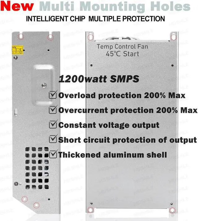 Alt view image 4 of 7 - MEISHILE 12V 100A 1200W Switching Power Supply Adapter AC to DC Transformer Converter for LED Driver Strip Light Lamp, Amplifier, Machine, 120V 110V to 12Volt 10A 20A 30A 40A 50A 60A 70A 80Amp