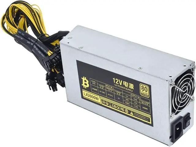 Alt view image 2 of 6 - 2000W 12V 166A ETH Mining Machine Power Supply 220-240V Input 10x6Pin 80% Efficiency Multi-GPU for BTC Antminer Bitcoin S7 S9