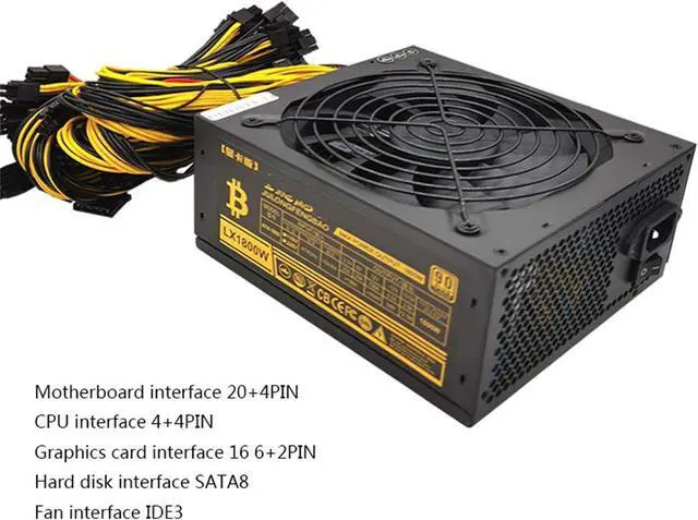 Alt view image 4 of 7 - Multichannel Graphics Card Power Supply 1800W, Modular Mining Power Supply PSU for 8 GPU ETH Rig Ethereum Mining Machine 170240V