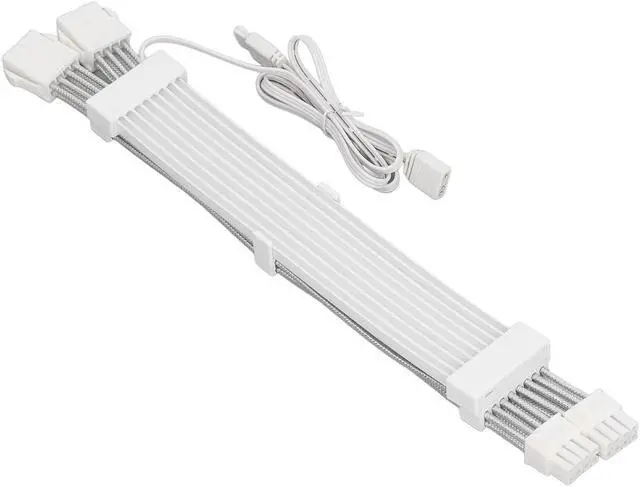 Alt view image 2 of 7 - RGB PSU Cables Extensions 2x8Pin ARGB Motherboard Power Supply 5V 3Pin Synchronized Double LED ARGB PSU Graphics Card Power White