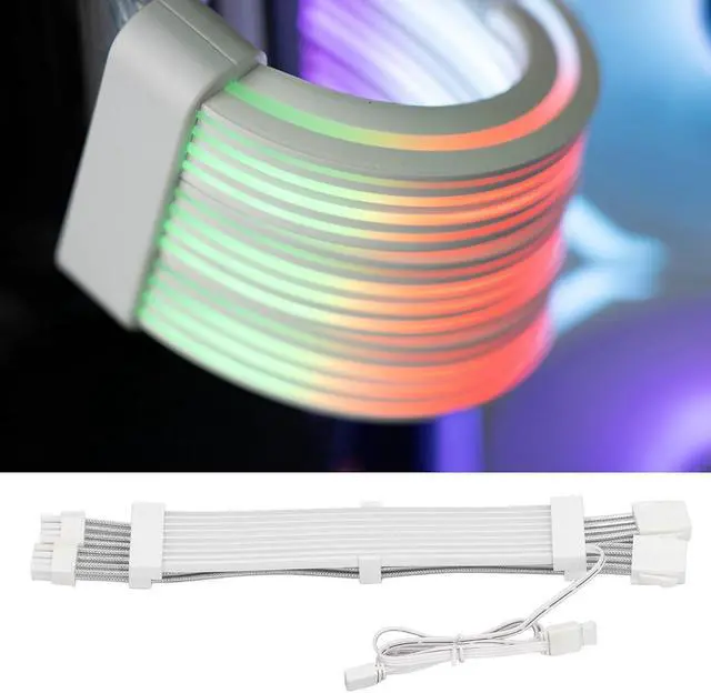 Alt view image 5 of 7 - RGB PSU Cables Extensions 2x8Pin ARGB Motherboard Power Supply 5V 3Pin Synchronized Double LED ARGB PSU Graphics Card Power White