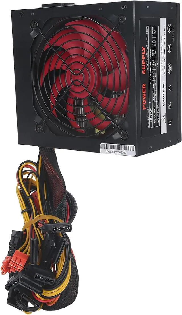 Alt view image 2 of 7 - PC Power Supply 600W Desktop Computer Red Fan ATX 24PIN Adjustable 115 Manual Switching Voltage (US Plug 100240V)