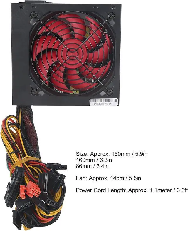 Alt view image 3 of 7 - PC Power Supply 600W Desktop Computer Red Fan ATX 24PIN Adjustable 115 Manual Switching Voltage (US Plug 100240V)