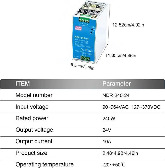 Alt view image 7 of 7 - NDR-240-24 240W 24V 10A DIN Rail Power Supply - Universal 90-264VAC Input, Active PFC, High Efficiency 88.5%, Industrial Grade, UL508/EN62368-1 Certified - for Telecom, Industrial Control