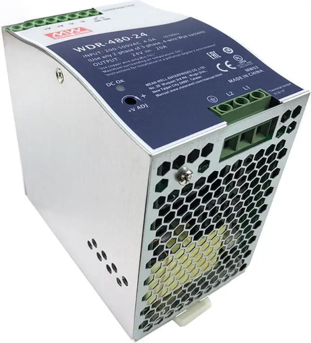 Alt view image 2 of 7 - WDR-480-24 480W 24V 20A DIN Rail Power Supply - Reliable Power for Data Centers & Servers, Wide Input 180-550VAC, 92% Efficiency, Active PFC, UL508