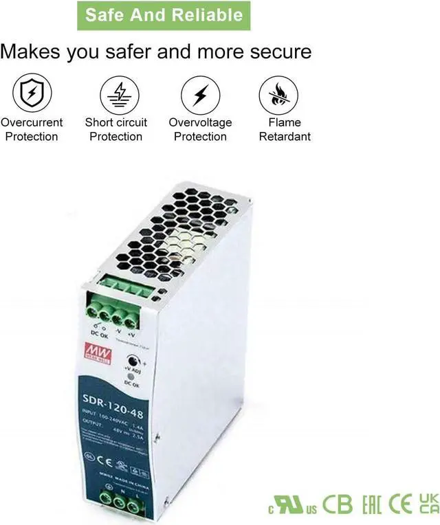 Alt view image 4 of 7 - SDR-120-48 48V 2.5A 120W DIN Rail Power Supply - High Reliability - Active PFC - Quiet Operation - UL508 Listed - Server, Network, Telecom Equipment
