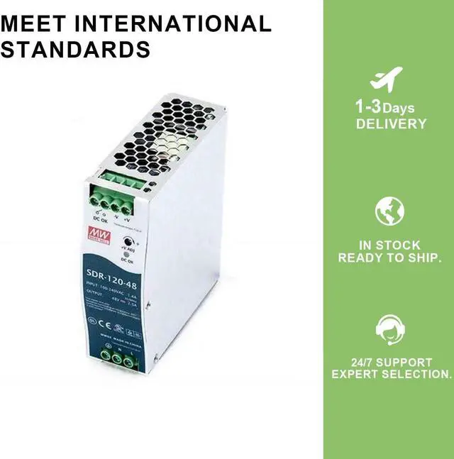Alt view image 5 of 7 - SDR-120-48 48V 2.5A 120W DIN Rail Power Supply - High Reliability - Active PFC - Quiet Operation - UL508 Listed - Server, Network, Telecom Equipment