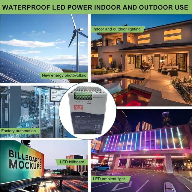 Alt view image 6 of 7 - WDR-480-24 480W 24V 20A DIN Rail Power Supply - Reliable Power for Data Centers & Servers, Wide Input 180-550VAC, 92% Efficiency, Active PFC, UL508