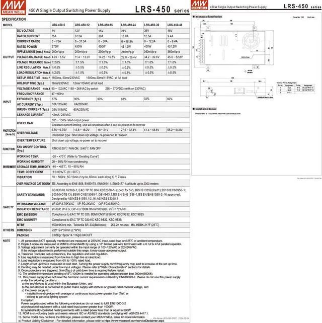 Alt view image 4 of 7 - LRS-450 Series 450W Power Supply - 3.3V-48V Options Available