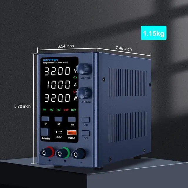 Alt view image 7 of 7 - DC Power Supply Variable 0-32V 0-10A Bench Power Supply with Memory Storage/USB-A&Type-C Fast Charge, Adjustable Power Supply with 4-Digit LED Display/OCP&Output Function