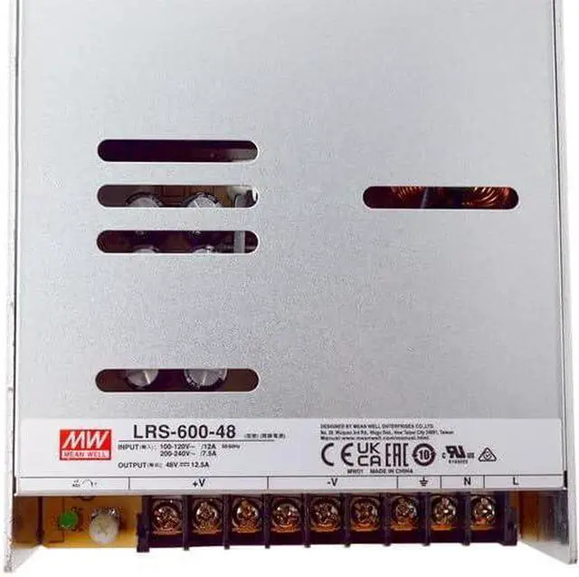 Alt view image 6 of 6 - LRS-600-48 48V 600W Single Output Switching Power Supply, 90-302VAC/255-370VDC Input, 12.5A, 1U Low Profile, 5G Vibration Resistant, Industrial Automation, UL/BS/IEC 62368-1 Certified