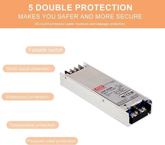 Alt view image 4 of 6 - UHP-200A-4.5 Industrial Power Supply, 4.5V 40A 180W, Fanless Design, Wide Input 90-264.5VAC, High Efficiency, UL/TUV Certified, for LED Signage, Displays, Channel Letters