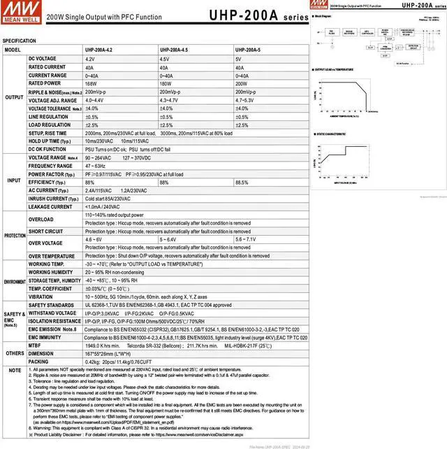 Alt view image 6 of 6 - UHP-200A-4.5 Industrial Power Supply, 4.5V 40A 180W, Fanless Design, Wide Input 90-264.5VAC, High Efficiency, UL/TUV Certified, for LED Signage, Displays, Channel Letters