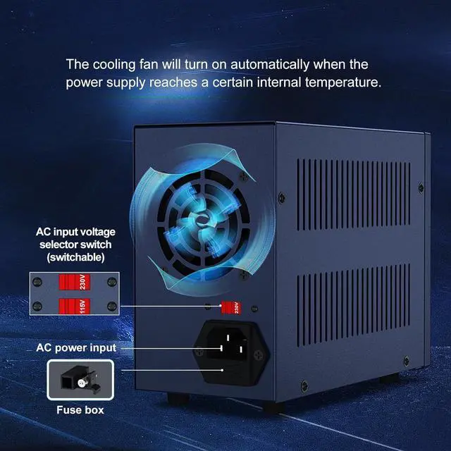 Alt view image 7 of 7 - DC Power Supply, Variable Power Supply with Output Button, USB Fast Charging Port, Bench Power Supply with OCP Short Circuit Alarm, USB Output Current Display, Mute Mode (30V 10A)