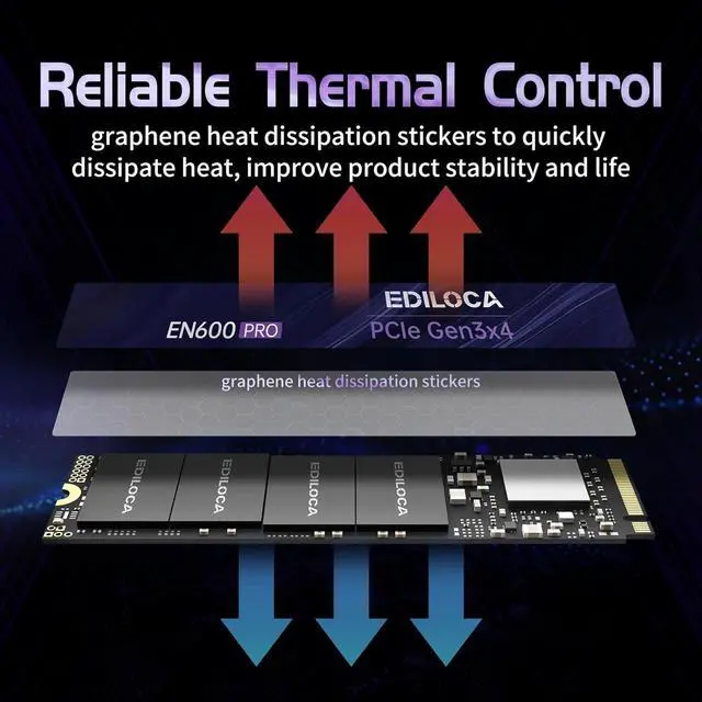 Alt view image 5 of 7 - EN600 PRO SSD 1TB PCle 3.0x4, NVMe M.2 2280, Up to 3500MB/s, Internal Solid State Drive, SLC Cache 3D NAND TLC, Graphene Cooling Sticker, Storage for PC, Desktop and Laptops