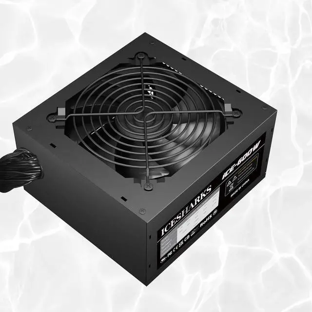 Main image of ATX Non Modular 600W Power Supply with Automatic Thermal Control 120mm Fan, Black ICESHARKS 5-Year Warranty