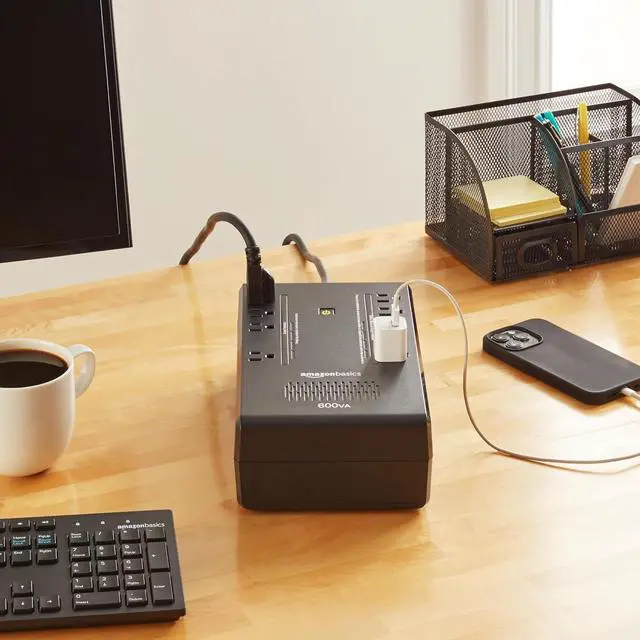 Alt view image 6 of 6 - Amazon Basics Standby UPS Battery Backup 600VA 360W Surge Protector Uninterruptible Power Supply, 8 Outlets for Power Outage Protection, Compact, Black