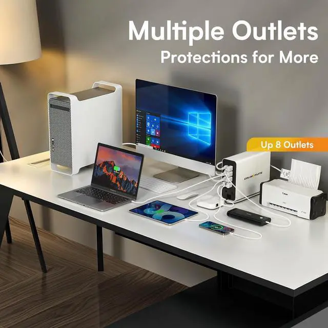 Alt view image 3 of 7 - 1000VA/800W Lithium UPS Battery Backup and Surge Protector, Backup Battery Power Supply with LiFePO4 Battery, Sinewave UPS System, Battery of 10 Years Lifespan, 8 Outlets, LCD Display