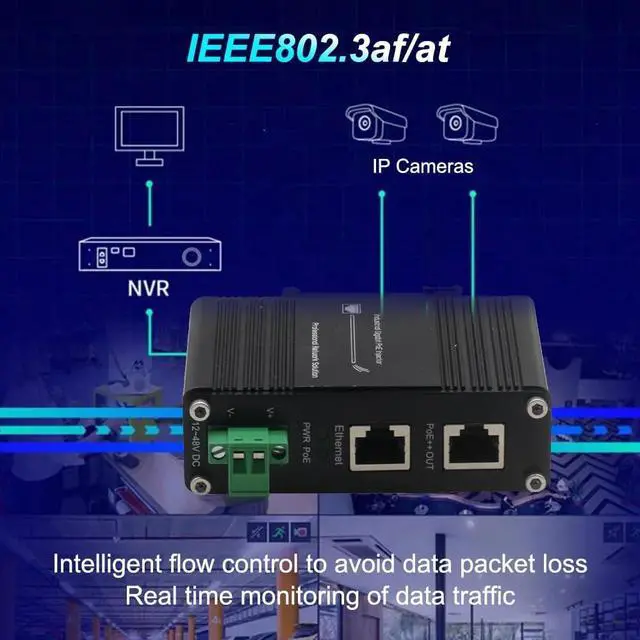 Alt view image 4 of 7 - Industrial PoE++ Gigabit Injector 12-48VDC Input - Din Rail/Wall Mount,IEEE 802.3 at,Outdoor Rated Networking Power Supply 95W Ethernet Over Power for Industrial Devices and Camera