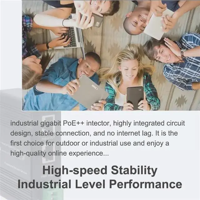 Alt view image 7 of 7 - Industrial PoE++ Gigabit Injector 12-48VDC Input - Din Rail/Wall Mount,IEEE 802.3 at,Outdoor Rated Networking Power Supply 95W Ethernet Over Power for Industrial Devices and Camera