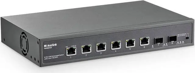 Main image of MokerLink 8 Port 10Gbps Ethernet Switch with 2x10G SFP+ Slot, 6 Port 10G RJ45 Support 10G/5G/2.5G/1000M/100M Auto-Negotiation, 160Gbps Bandwidth Unmanaged Plug and Play Desktop|RackMount Switch