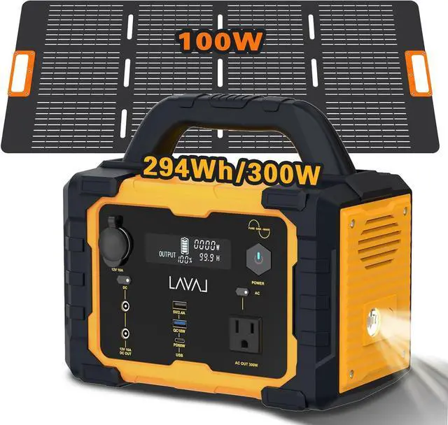 Main image of Solar Generator 300W Portable Power Station with 100W Foldable Solar Panel, 294Wh Lithium Battery, 120V/300W AC Outlet, Quiet Generators for Home, RV, Outdoor, Camping and Emergencies Use