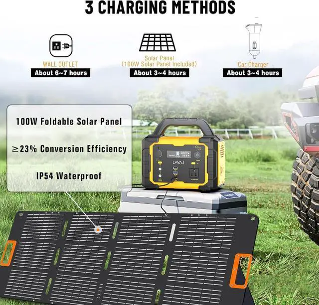Alt view image 3 of 7 - Solar Generator 300W Portable Power Station with 100W Foldable Solar Panel, 294Wh Lithium Battery, 120V/300W AC Outlet, Quiet Generators for Home, RV, Outdoor, Camping and Emergencies Use