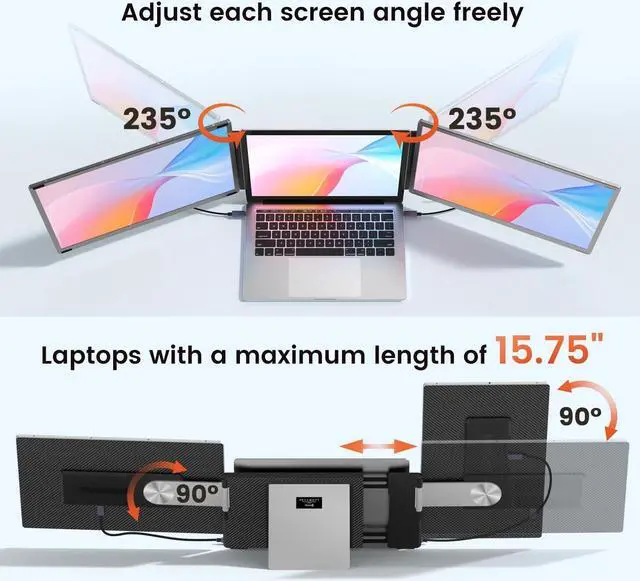 Alt view image 4 of 6 - 15.6" Laptop Screen Extender, 1080P FHD Laptop Monitor Extender with 120% sRGB, 235°Rotation Detachable Dual Monitor, Plug & Play, Triple Monitor for Laptop Compatible with Windows, Mac, Chrome
