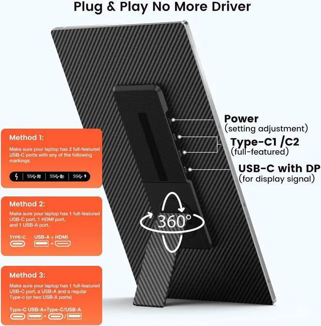 Alt view image 5 of 6 - 15.6" Laptop Screen Extender, 1080P FHD Laptop Monitor Extender with 120% sRGB, 235°Rotation Detachable Dual Monitor, Plug & Play, Triple Monitor for Laptop Compatible with Windows, Mac, Chrome