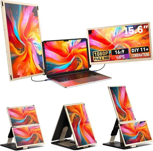 Main image of Laptop Screen Extender 15.6-inch, 1080P FHD Portable Monitor with 120% sRGB, 235°Rotation Detachable Screen, Plug & Play, Triple Screen Laptop Monitor Extender Compatible with Windows, Mac, Chrome
