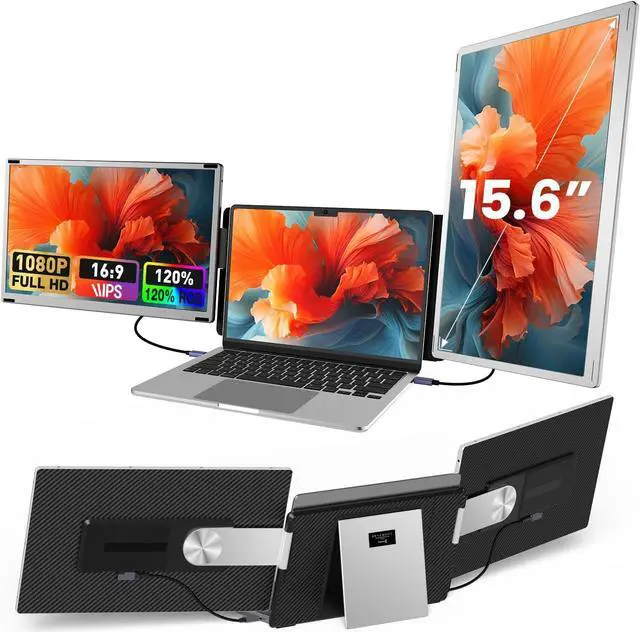 Main image of 15.6" Laptop Screen Extender, 1080P FHD Laptop Monitor Extender with 120% sRGB, 235°Rotation Detachable Dual Monitor, Plug & Play, Triple Monitor for Laptop Compatible with Windows, Mac, Chrome
