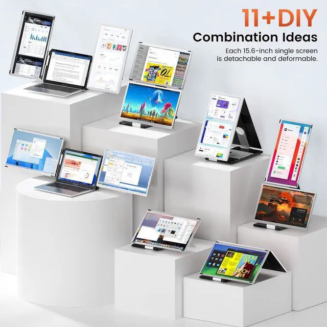 Alt view image 3 of 6 - 15.6" Laptop Screen Extender, 1080P FHD Laptop Monitor Extender with 120% sRGB, 235°Rotation Detachable Dual Monitor, Plug & Play, Triple Monitor for Laptop Compatible with Windows, Mac, Chrome