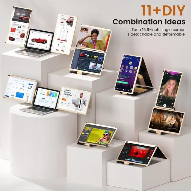 Alt view image 3 of 6 - Laptop Screen Extender 15.6-inch, 1080P FHD Portable Monitor with 120% sRGB, 235°Rotation Detachable Screen, Plug & Play, Triple Screen Laptop Monitor Extender Compatible with Windows, Mac, Chrome