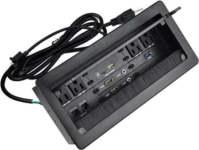 Main image of Connectivity Box with 4 AC Power+2 HDMI+2 Audio +2 LAN+1 USB-A Charger +1 USB-C Charger +1 USB3.0 Data with 5.58ft Power Cord for Conference Room (Black)