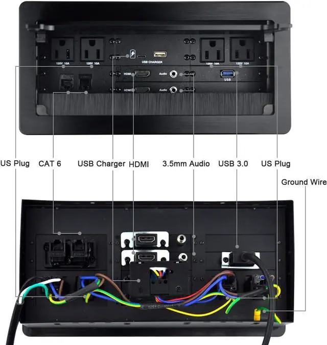 Alt view image 3 of 6 - Connectivity Box with 4 AC Power+2 HDMI+2 Audio +2 LAN+1 USB-A Charger +1 USB-C Charger +1 USB3.0 Data with 5.58ft Power Cord for Conference Room (Black)