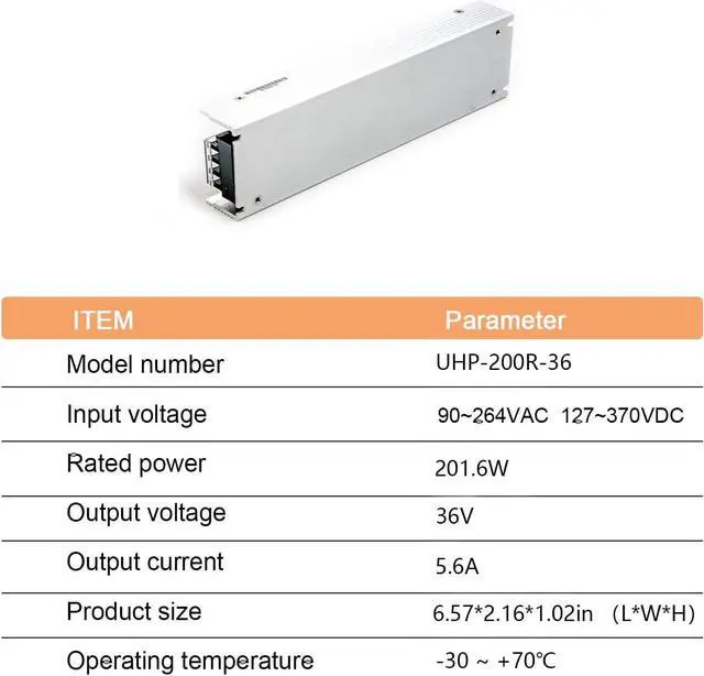 Alt view image 5 of 6 - UHP-200R-36 200W 36V 5.6A Industrial Power Supply, Slim Fanless Design, 94% Efficiency, -22°F~+158°F, UL/TUV/BS Certified, for Automation & Control