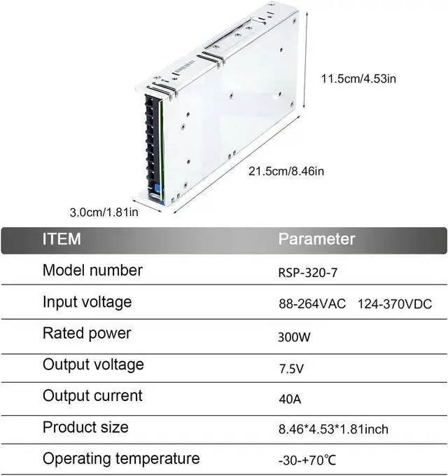 Alt view image 7 of 7 - RSP-320-7.5 320W Single Output PFC Function Power Supply 7.5V Constant Voltage with Built-in Cooling Fan for Robotics, Industrial Control Systems, and Test Equipment