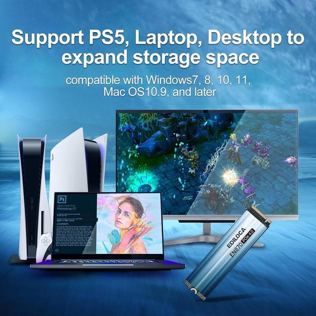 Alt view image 6 of 7 - EN870 SSD 2TB PCIe Gen4, Up to 7300MB/s, 3D TLC NAND Flash, NVMe M.2 2280, Dynamic SLC Cache, Internal Solid State Drive, Compatible with PS5 and PC