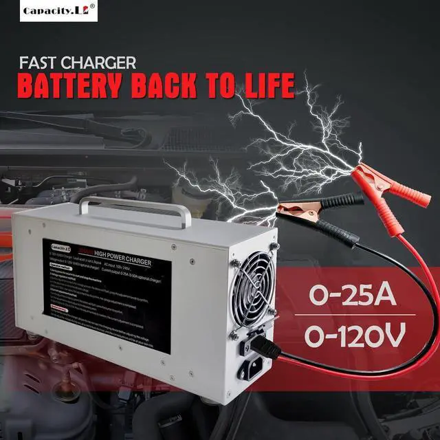 Alt view image 5 of 7 - High Power Battery Charger, 0-120V Upgraded Design LifePO4 Battery Charger, One Click Control Adjustable Current/Voltage for LiFePO4 Lithium Iron Rechargeable Battery((0-25A)