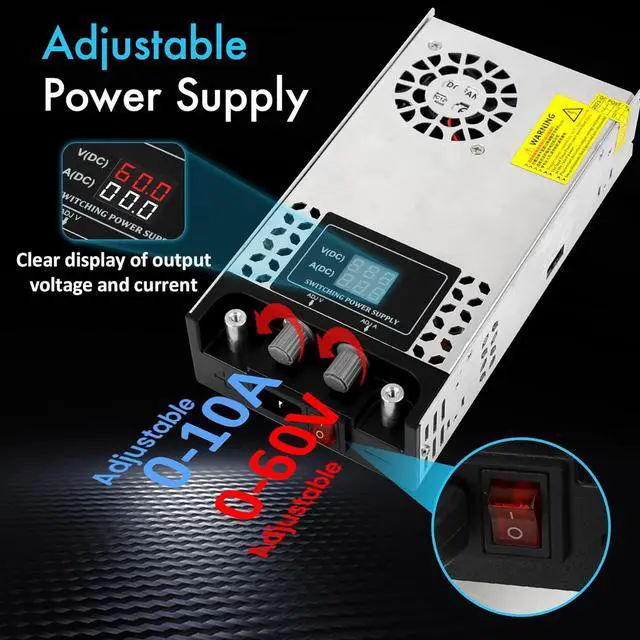 Alt view image 2 of 7 - Adjustable 0-24V Power Supply 25A 600W, 110V AC to DC 0-24V Buck Converter 0-25A 600W Power Supply with LCD Display Adjustable Voltage Current 110V/220V AC to 24V DC Converter