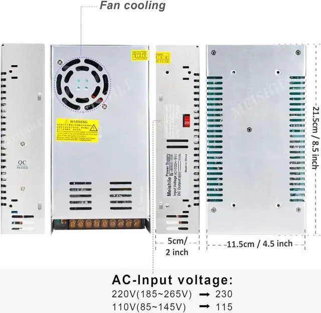 Alt view image 7 of 7 - MEISHILE 12V 50A 600W DC Switching Power Supply Adapter PSU AC to DC Industrial Transformer Converter for LED Drive Light Lamp Meter 3D Printer Semiconductor Pump Motor Drive 220V 110V to 12Volt