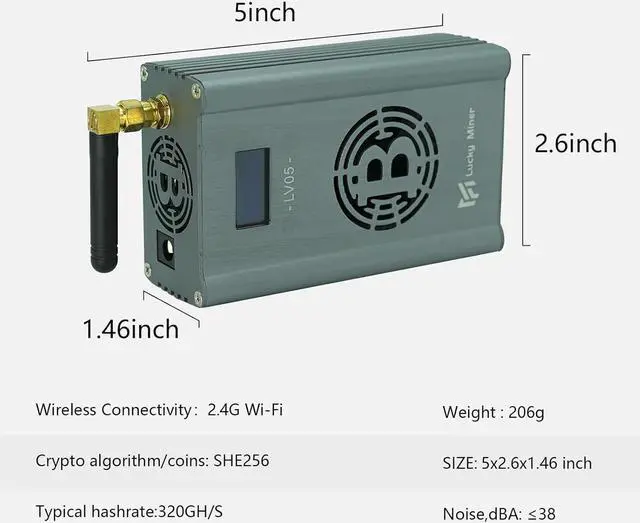 Alt view image 3 of 5 - Bitcoins Miner Lucky Miner LV05 BTC Lottery Machine 300GH/S BM1366 WiFi SHA-256 Asic Chip Algorithm BTC BCH BSV DGB