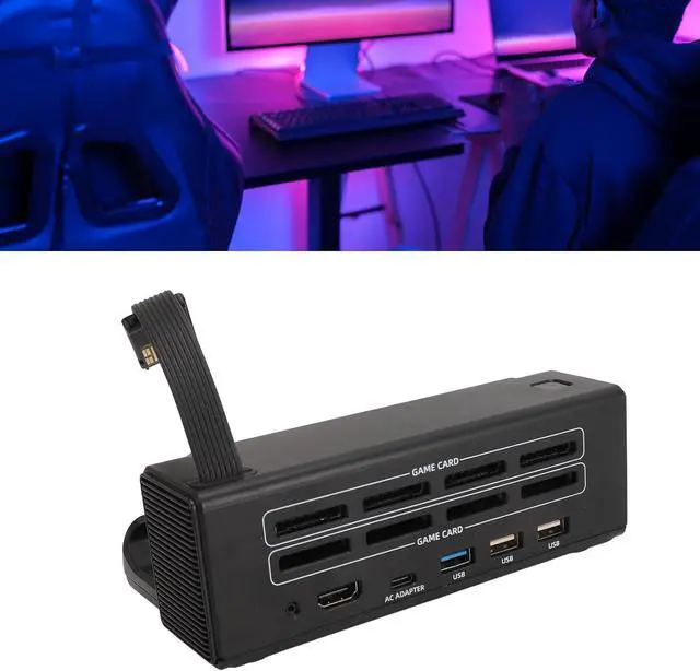 Alt view image 2 of 7 - TV Docking Station, 8 in 1 Game Card Dock HDMI 4K 30HZ TV Docking Station, USB2.0 HUB*3 PD3.0 Type C Charging with Fan Cooling