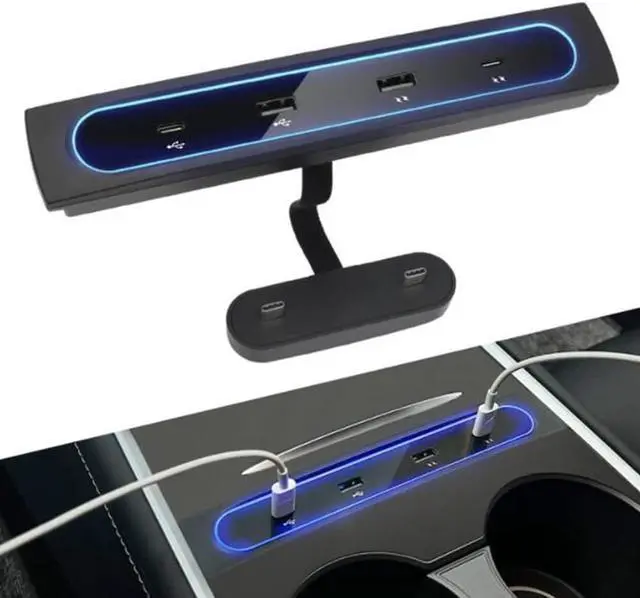Alt view image 2 of 7 - SEADEAR Multi-Port Compatible Docking Station 4 in 1 with LED Light, Docking Station USB C Multiport HUB Center Console Adapter Cable Charger Car Center Console Smart Sensor Fit ForTeslaModel3/Y