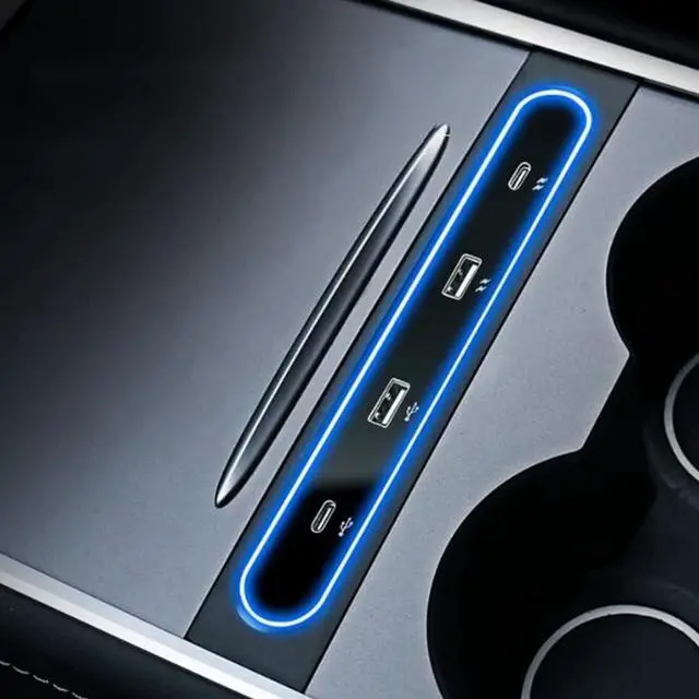 Alt view image 4 of 7 - SEADEAR Multi-Port Compatible Docking Station 4 in 1 with LED Light, Docking Station USB C Multiport HUB Center Console Adapter Cable Charger Car Center Console Smart Sensor Fit ForTeslaModel3/Y