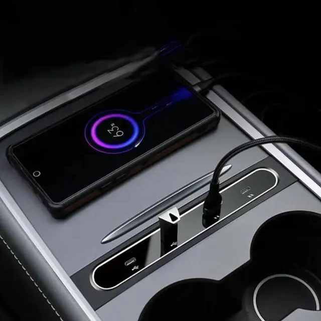 Alt view image 3 of 7 - SEADEAR Multi-Port Compatible Docking Station 4 in 1 with LED Light, Docking Station USB C Multiport HUB Center Console Adapter Cable Charger Car Center Console Smart Sensor Fit ForTeslaModel3/Y