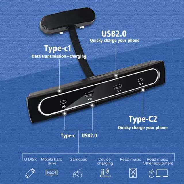 Alt view image 6 of 7 - SEADEAR Multi-Port Compatible Docking Station 4 in 1 with LED Light, Docking Station USB C Multiport HUB Center Console Adapter Cable Charger Car Center Console Smart Sensor Fit ForTeslaModel3/Y