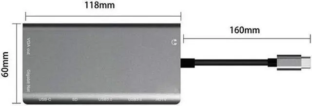 Alt view image 2 of 7 - USB C Hub 8 in 1 USB C Adapter with 4K 1080P VGA Gigabit Ethernet RJ45 SD/Micro SD Card Reader Type C USB 3.0 USB-C Hub Adapter pace Gray